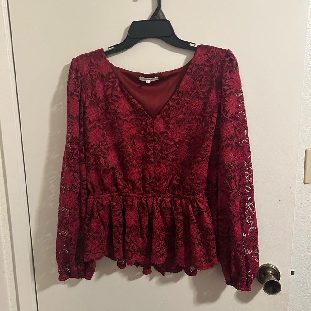Maurices Red Peplum Blouse with Long Sleeves